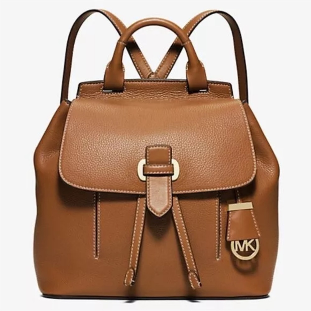 Like New Michael Kors Romy Acorn/Brown Pebbled Leather Backpack with Dust Bag - Picture 2 of 14